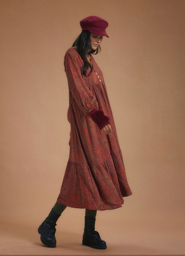 Puff Sleeve Bohemian Long Tiered Dress